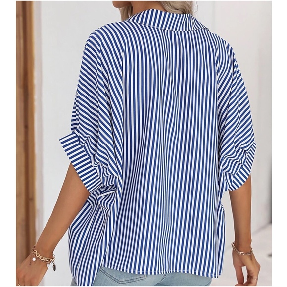 011 Stripes Button Down Boyfriend oversized Shirt - Picture 5 of 10